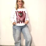 Jeans ballon con strass rosa